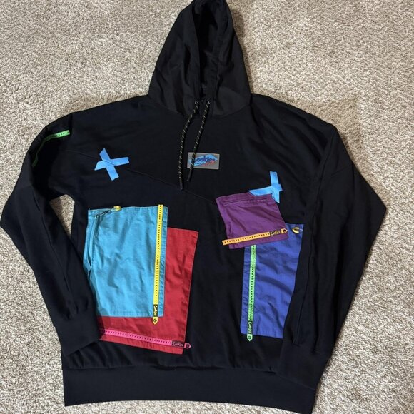 Cookies Hoodie Mens XL Black Colorblock Patchwork Pullover Streetwear Pockets - Picture 1 of 13